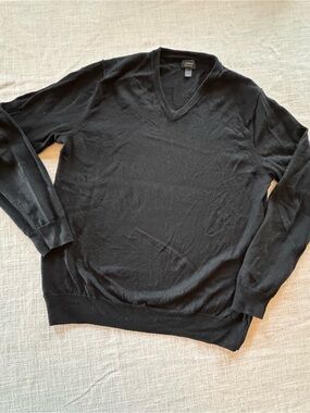 J.Crew Black Merino Wool V-Neck Sweater